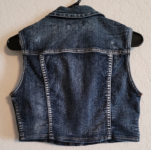 ChiQle Denim Architect Studded Jeweled ButtonUp Vest, L - Picture 3 of 4